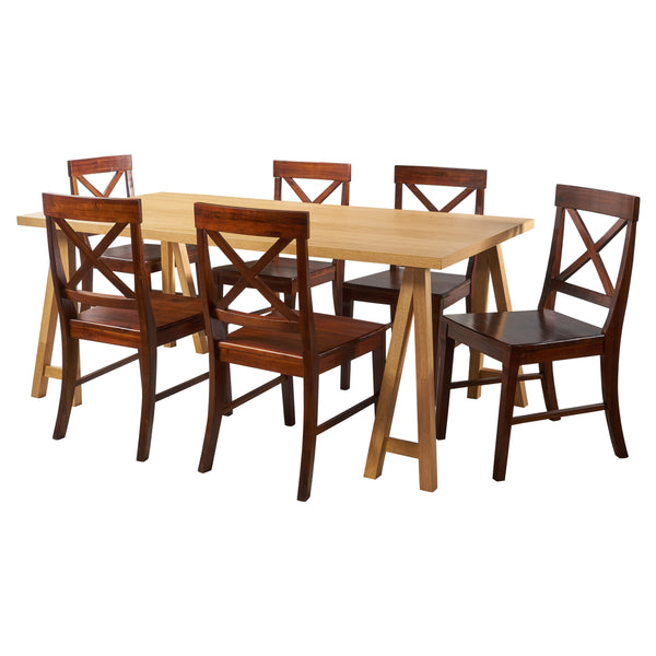 gdf studio Sambora Farmhouse 7 Piece Dining Set w/ Rich Mahogany Chairs