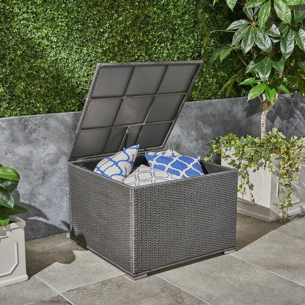 Gdf Studio Sampa Outdoor Wicker Storage Ottoman Gray
