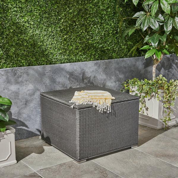 Gdf Studio Sampa Outdoor Wicker Storage Ottoman Gray