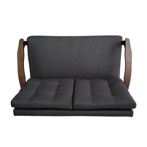 Gdf Studio Samulle Mid Century Waffle Stitch Tufted Accent Loveseat With Rubberwood Legs - Black And Walnut Finish
