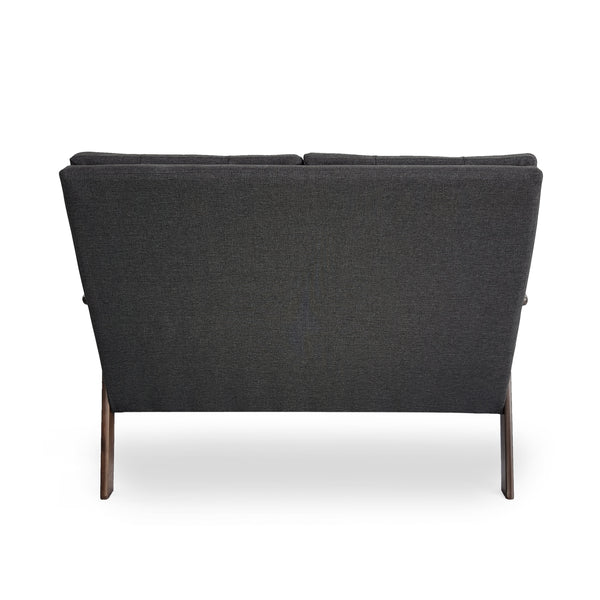 Gdf Studio Samulle Mid Century Waffle Stitch Tufted Accent Loveseat With Rubberwood Legs - Black And Walnut Finish