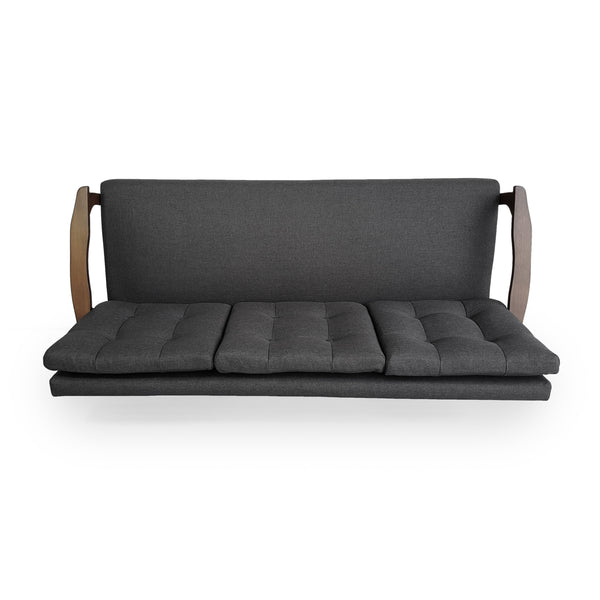 Gdf Studio Samulle Mid Century Waffle Stitch Tufted Accent Sofa With Rubberwood Legs - Black And Walnut Finish
