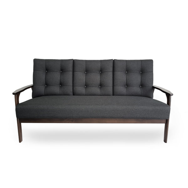 gdf studio Samulle Mid Century Waffle Stitch Tufted Accent Sofa with Rubberwood Legs - Black and Walnut Finish