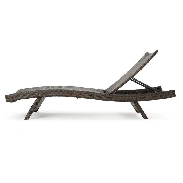 Gdf Studio Samulle Outdoor 3 Piece Mixed Mocha Wicker Armless Chaise Lounge And Table Set