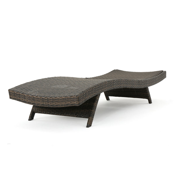 Gdf Studio Samulle Outdoor 3 Piece Mixed Mocha Wicker Armless Chaise Lounge And Table Set