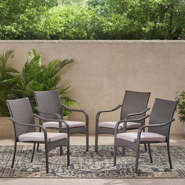 Gdf Studio San Miguel Grey Wicker Stackable Patio Armchairs (Set Of 4)
