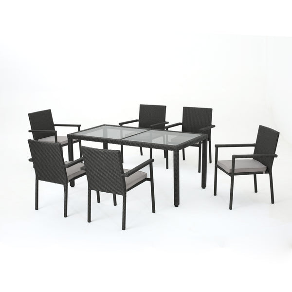 gdf studio San Simeon Outdoor 7 Piece Wicker Dining Set with Water Resistant Cushions
