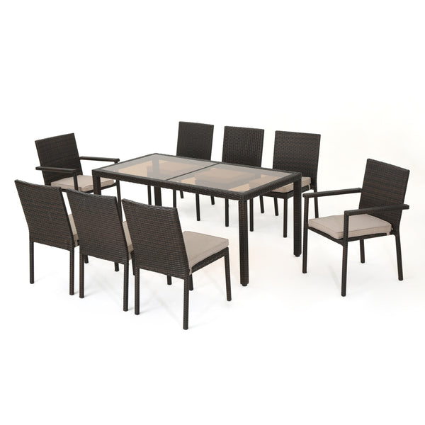 gdf studio San Simeon Outdoor 9 Piece Wicker Rectangular Dining Set