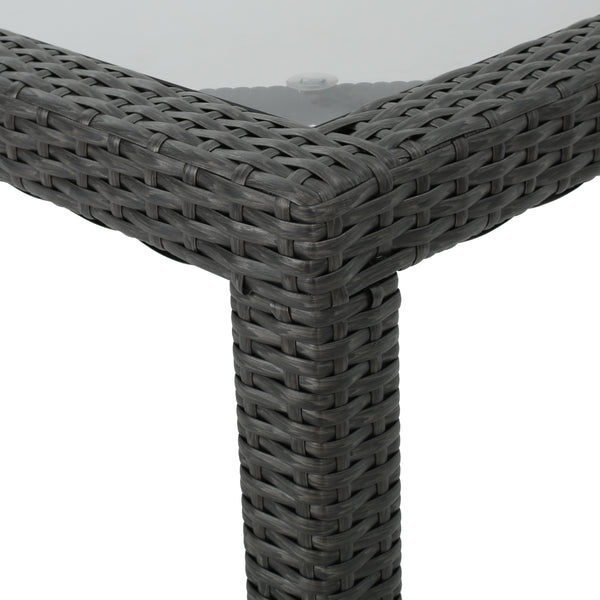Gdf Studio San Simeon Outdoor Wicker Rectangular Dining Table With Tempered Glass Top