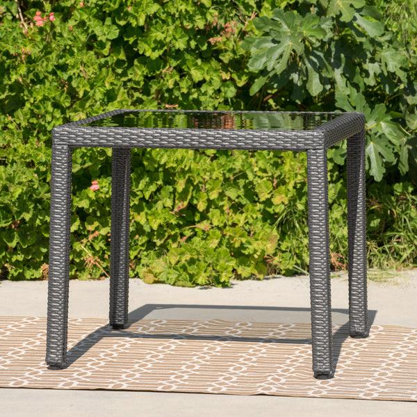 Gdf Studio San Tropez Outdoor Wicker Dining Table With Glass Top