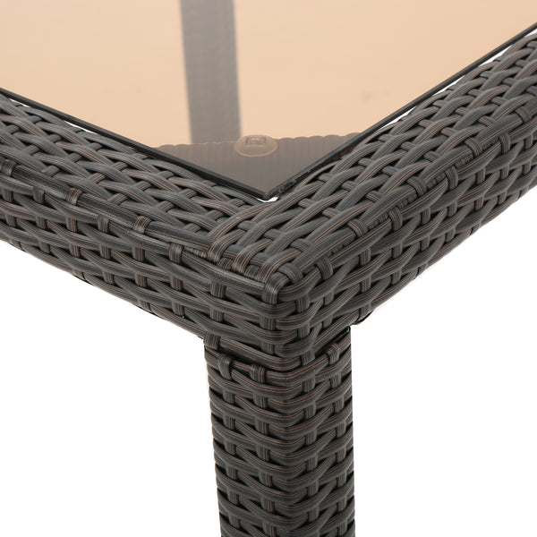 Gdf Studio San Tropez Outdoor Wicker Dining Table With Tempered Glass Top