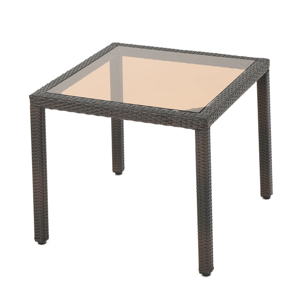 gdf studio San Tropez Outdoor Wicker Dining Table with Tempered Glass Top