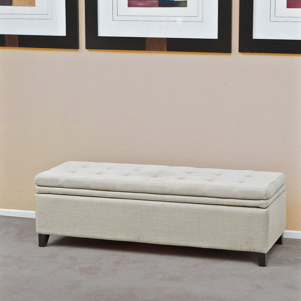 Gdf Studio Sandford Contemporary Tufted Linen Storage Ottoman Bench