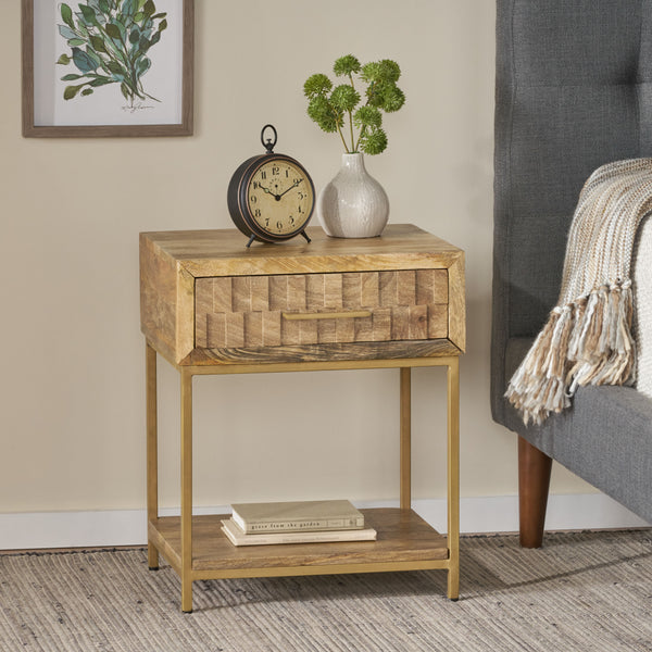 Gdf Studio Sandia Handcrafted Boho Mango Wood Nightstand