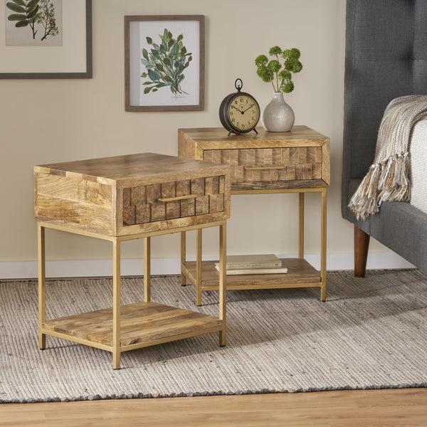 Gdf Studio Sandia Handcrafted Boho Mango Wood Nightstand (Set Of 2)
