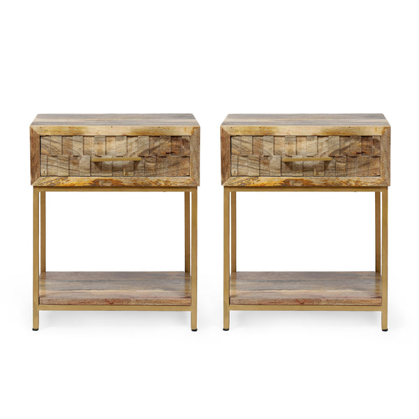 gdf studio Sandia Handcrafted Boho Mango Wood Nightstand (Set of 2)