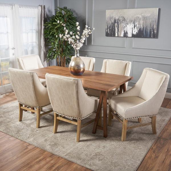 Gdf Studio Sandor Farmhouse 7 Piece Wood Dining Set