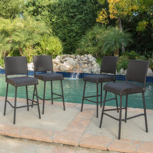 Gdf Studio Sandy Hook 29-Inch Outdoors Dark Brown Wicker Barstools (Set Of 4)