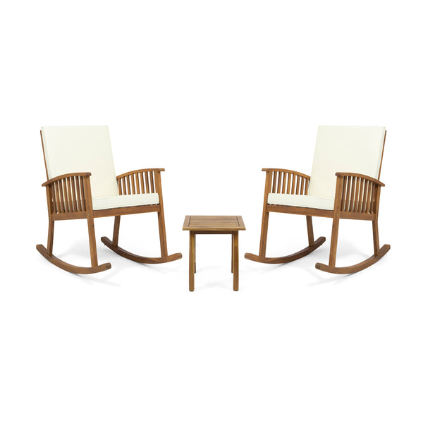 gdf studio Sandy Outdoor Acacia Wood 2 Seater Rocking Chairs and Side Table Set