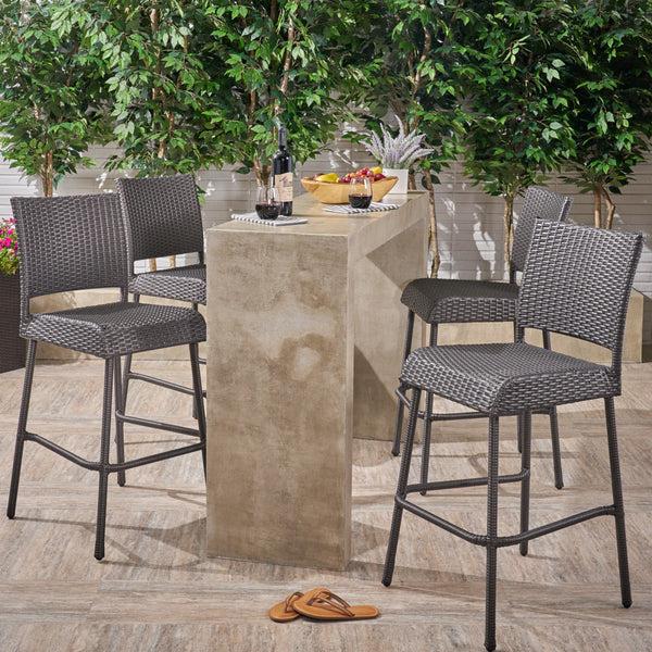 Gdf Studio Sandy Point Bar Stools Pub-Height 29.5" Seats Gray Wicker (Set Of 4)