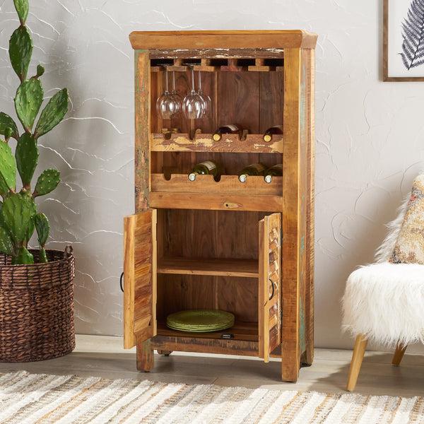 Gdf Studio Sandy Shabby Reclaimed Wood Wine Rack Bar Cabinet