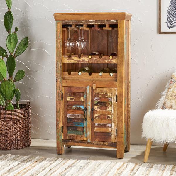 gdf studio Sandy Shabby Reclaimed Wood Wine Rack Bar Cabinet