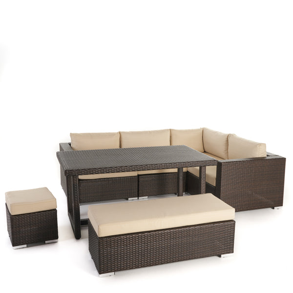 Gdf Studio Santa Maria Outdoor 7 Seat Dining Sofa Set With Aluminum Frame And Water Resistant Cushions