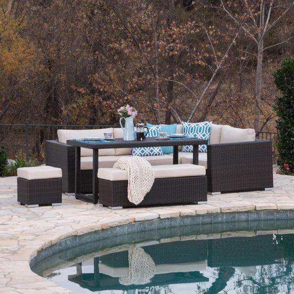 Gdf Studio Santa Maria Outdoor 7 Seat Dining Sofa Set With Aluminum Frame And Water Resistant Cushions