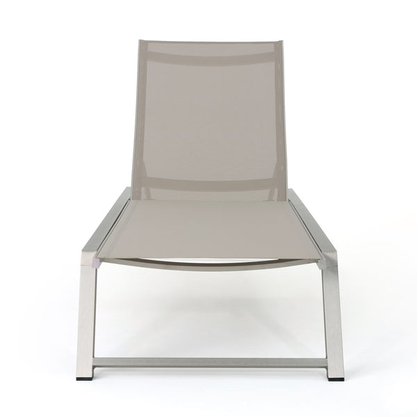 Gdf Studio Santa Monica Outdoor Gray Mesh Chaise Lounge With Grey Finished Aluminum Frame