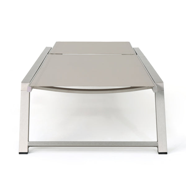 Gdf Studio Santa Monica Outdoor Gray Mesh Chaise Lounge With Grey Finished Aluminum Frame