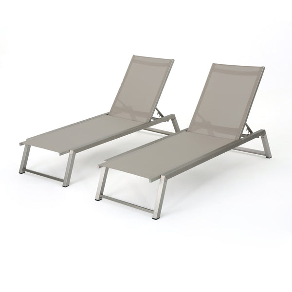 gdf studio Santa Monica Outdoor Gray Mesh Chaise Lounge with Grey Finished Aluminum Frame