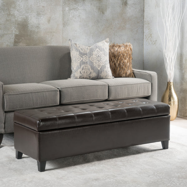 Gdf Studio Santa Rosa Brown Tufted Faux Leather Storage Ottoman Bench
