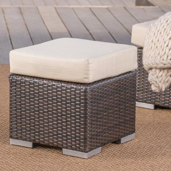 Gdf Studio Santa Rosa Outdoor 16 Inch Wicker Ottoman Seat With Water Resistant Cushion