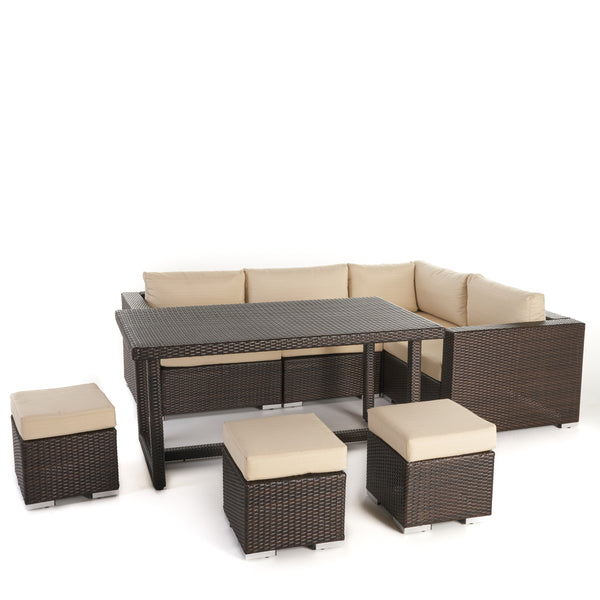 Gdf Studio Santa Rosa Outdoor 7 Seat Dining Sofa And Ottoman Set With Aluminum Frame