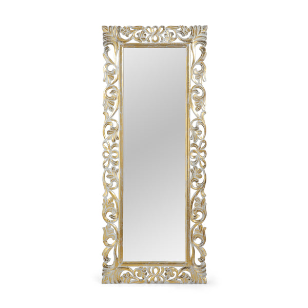 gdf studio Sarah Traditional Standing Mirror with Floral Carved Frame