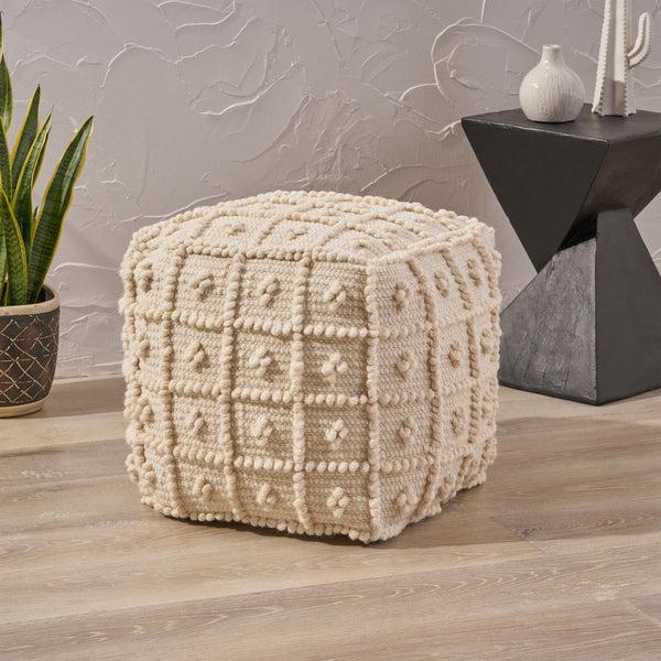 Gdf Studio Sarahbella Boho Wool And Cotton Ottoman Pouf