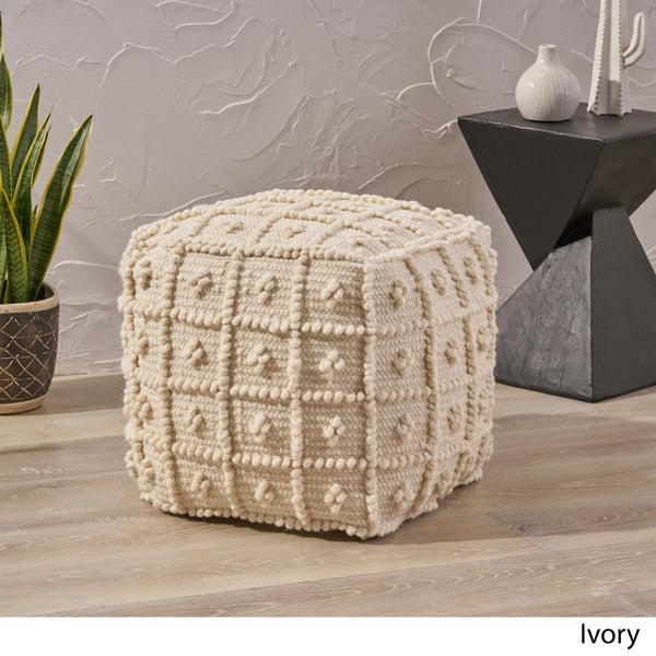 Gdf Studio Sarahbella Boho Wool And Cotton Ottoman Pouf