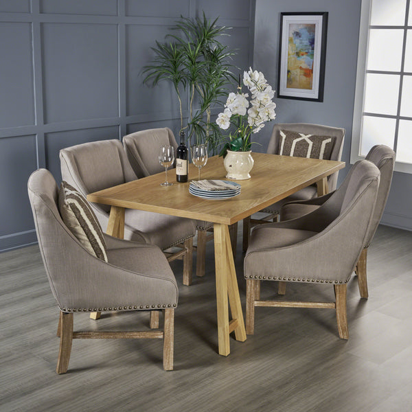 Gdf Studio Sarrave Farmhouse 7 Piece Wood Dining Set