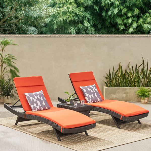 Gdf Studio Savana 3 Pc Outdoor Wicker Lounge W/ Water Resistant Cushions & Coffee Table