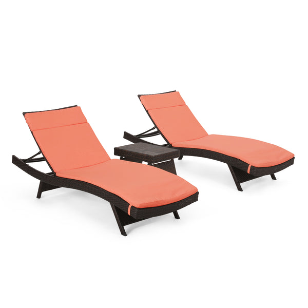 gdf studio Savana 3 Pc Outdoor Wicker Lounge w/ Water Resistant Cushions & Coffee Table