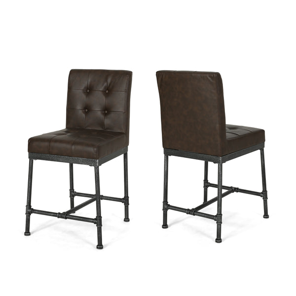 Gdf Studio Savannah Industrial Modern 24" Counter Stool With Faux Leather Backing And Metal Pipe Base (Set Of 2)