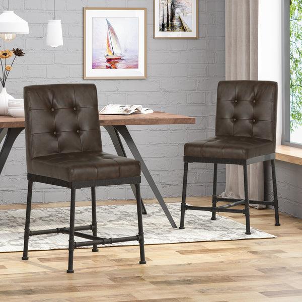 Gdf Studio Savannah Industrial Modern 24" Counter Stool With Faux Leather Backing And Metal Pipe Base (Set Of 2)