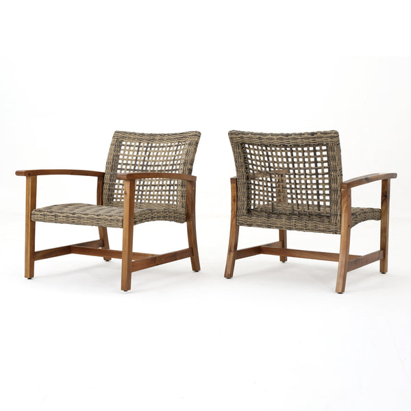 gdf studio Savannah Outdoor Mid Century Acacia Wood Frame Wicker Club Chairs (Set of 2)