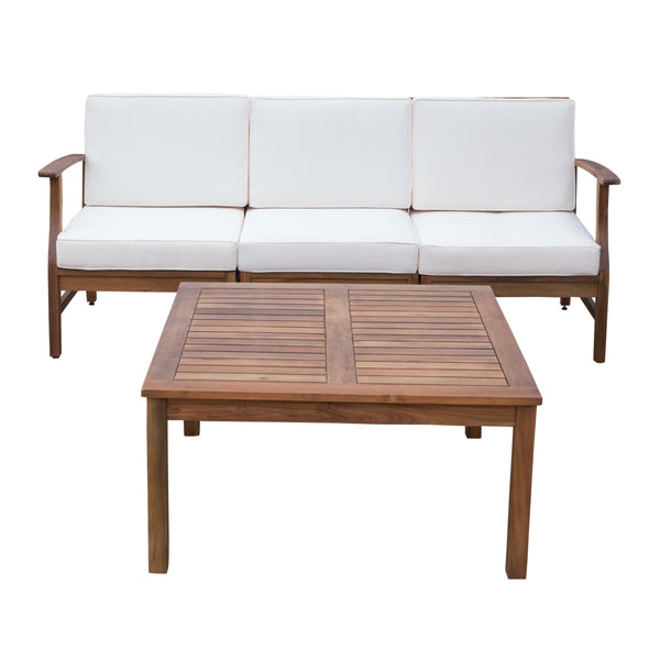 gdf studio Scarlett Outdoor 3 Seat Teak Finished Acacia Wood Sofa and Table Set