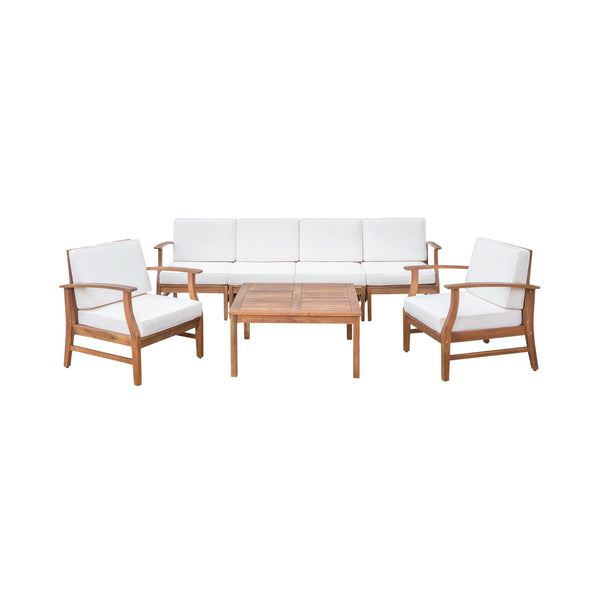 Gdf Studio Scarlett Outdoor 6 Seat Teak Finished Acacia Wood Sofa And Table Set