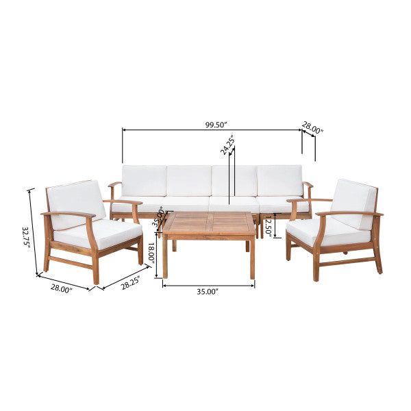 Gdf Studio Scarlett Outdoor 6 Seat Teak Finished Acacia Wood Sofa And Table Set