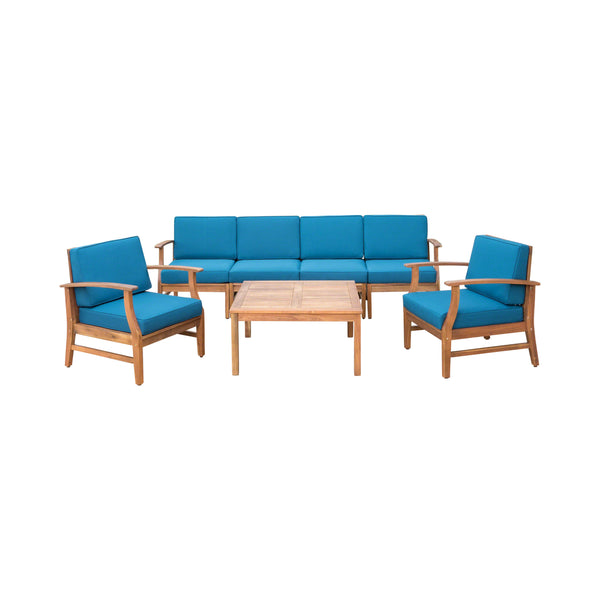 gdf studio Scarlett Outdoor 6 Seat Teak Finished Acacia Wood Sofa and Table Set