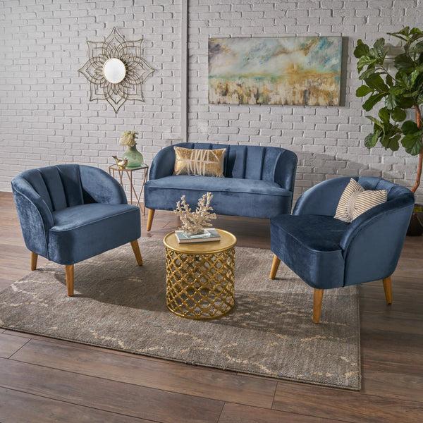 Gdf Studio Scarlett Velvet 3-Piece Velvet Chairs & Couch Living Room Set
