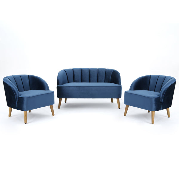 gdf studio Scarlett Velvet 3-Piece Velvet Chairs & Couch Living Room Set