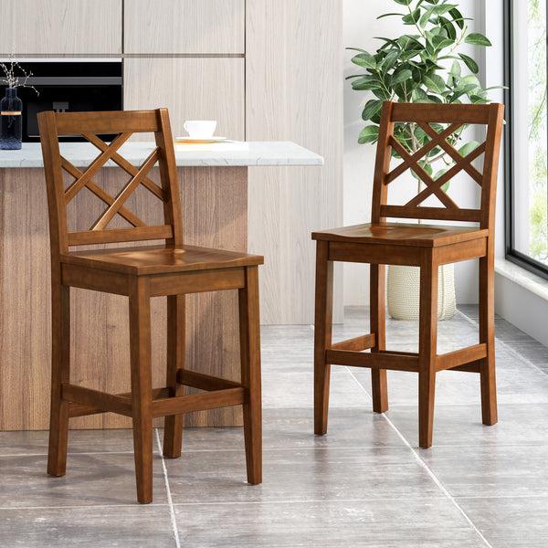 Gdf Studio Scottsman Rustic Crossback Brown Mahogany Acacia Wood Counter Stools (Set Of 2)